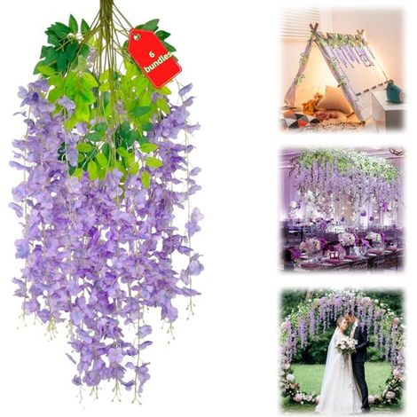 Glycines artificielles lot de 6 - plantes grimpantes décoratives 110 cm, violettes (1/5)