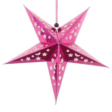 Lanterne en papier étoile de 30 cm, abat-jour pentagramme 3D pour Noël, Halloween, anniversaire, décorations à suspendre pour la maison (rose rouge)-Rosy (1/3)