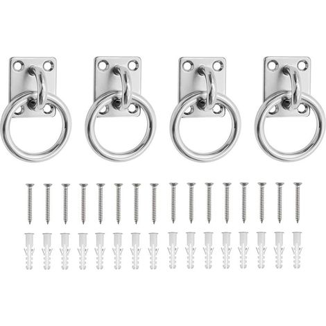 4 Pièces Plaques Œil Acier Inoxydable, Œillet 0,5 mm Fixation Plafond Acier Inox 304, Carré Anneaux de Fixation Cheval, avec 16 Vis et Tube D'expansion, pour vcuries, Navires, Machines (1/5)