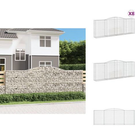 Gabionen mit Hochbogen 8 Stk. 400x50x140/160cm Verzinktes Eisen - Gabionen - Gartendeko - Eisenmöbel - Zaun - Sichtschutz (1/5)