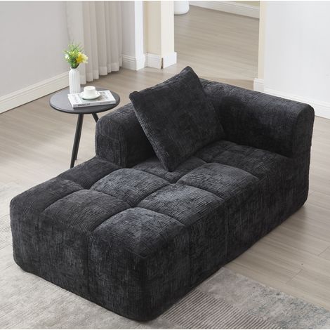 Sofá chaise longue 158x90x60 cm negro con bolsillos laterales, en chenilla, sin montaje MEUBLIV (1/5)