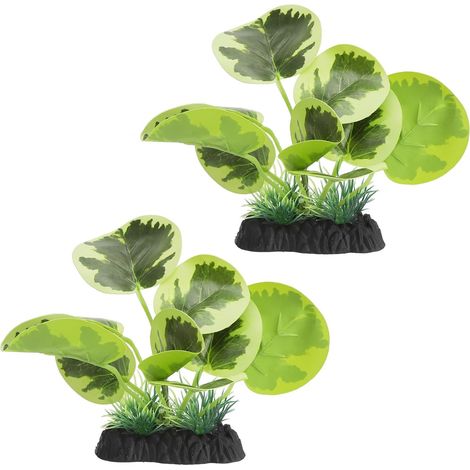 2 pièces Plante Artificielle Aquarium, Plantes artificielles Decoration Aquarium avec Feuilles ovales pour Home Decoration de Bureau (19x17x8cm) (1/5)
