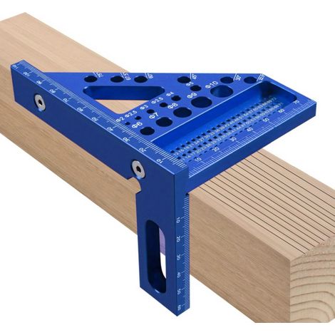 Équerre Menuisier 3D Aluminium – Règle Triangulaire Multi-Angle 22.5° à 90° – Outil de Précision pour Charpentier et Travail du Bois – Bleu