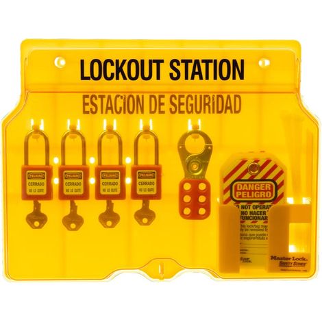 Master Lock 1482BP410 - Stazione di blocco con 4 lucchetti termoplastici Zenex (1/4)