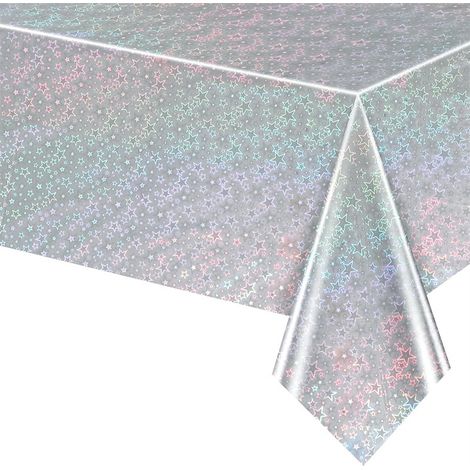 6 pieces silver holographic laser tablecloths with glittering stars tablecloths, 137274cm cm, disposable glittering tablecloths, party decorations (1/5)