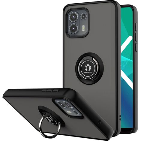 Custodia per Motorola Edge 20 Lite, anello satinato, nera