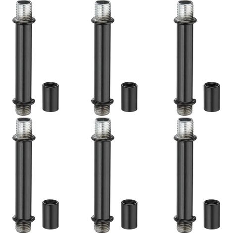 Kit De De Lampe Droites, 6 Ensembles M10 En Acier Au Carbone 60mm (2.36") De Longueur À Double Filetage Avec Écrous De Raccordement De Connexion Pour LampesEt Lustres, Noir (1/5)