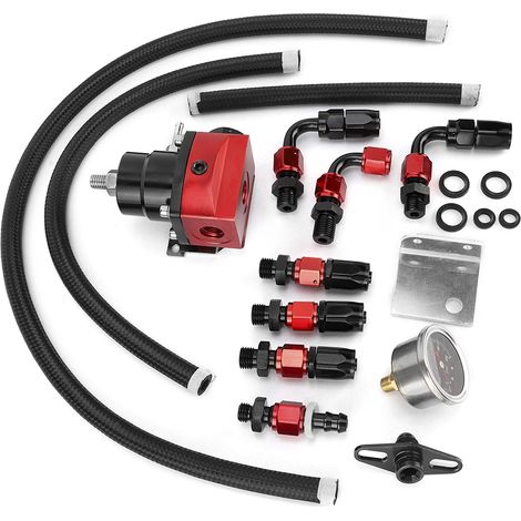 Régulateur de pression de carburant universel réglable 100PSI avec manomètre, kit complet noir et rouge pour voiture (1/3)