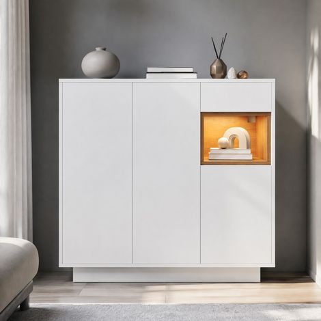 MEUBLIV Mueble zapatero blanco y natural 105 x 39,5 x 100,5 cm con LED y cajón (1/5)