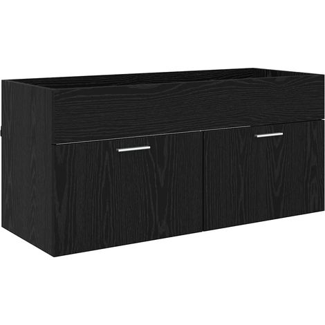 Armoire de lavabo moderne rectangle 100 x 38,5 x 46 cm grand espace de stockage style contemporain en bois d'ingénierie noir (1/5)