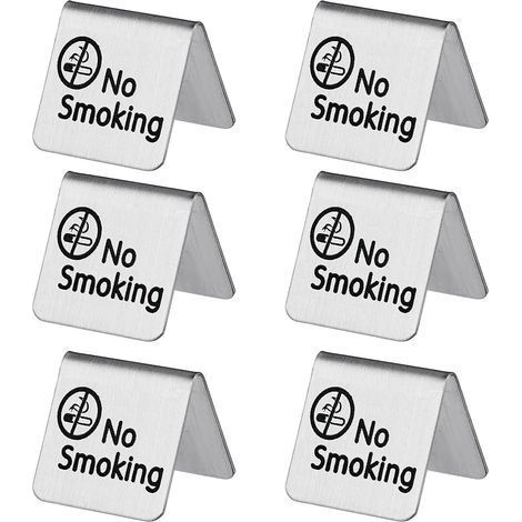 6 Stainless Steel No Smoking Tabletop Signs, Metal Warning Signs, Office Logo Display Signs, Double-Sided Table Tent Signs for Hotels, Hospitals, and Restaurants (1/5)