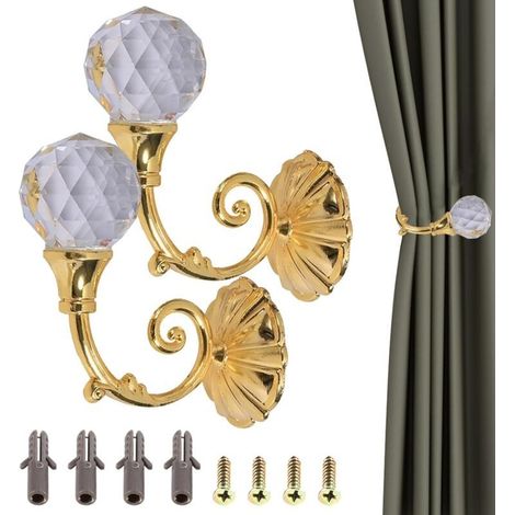 Stück Gardinengriff - Gardinentür - Gardinenbefestigung, goldene Gardinenbefestigung, Metall-Gardinenbefestigung, Wandschrauben-Befestigungshaken (Gold) (1/4)