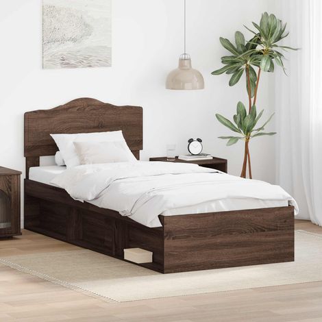 Bettrahmen Braun Eichen-Optik 100 x 200 cm Massives Kiefernholz (1/5)