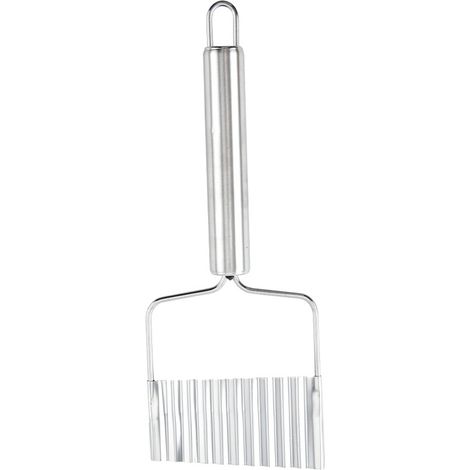 Cortador profesional de patatas fritas o verduras con hoja ondulada/dentada, mango ovalado, acero inoxidable, 23 x 8 centímetros, Plateado