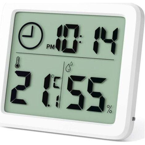 Mini thermomètre intérieur numérique, hygromètre portable professionnel à grand écran avec horloge. Thermomètre blanc précis, pour maison, chambre de bébé, bureau, serre. (1/4)
