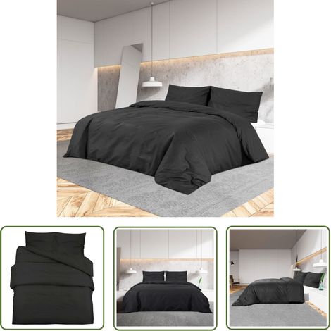 The Living Store Ensemble de housse de couette Noir 260x240 cm Coton - Housses De Couette - Linge De Lit - Literie - Drap Housse - Coton (1/6)