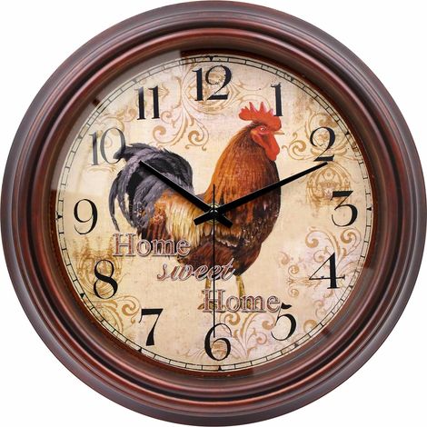 Horloge Murale, 30cm Silencieuse Vintage Coq Horloge, Analogique Rétro Horloge Murale pour Cuisine Salon Chambre à Coucher Bureau (1/5)