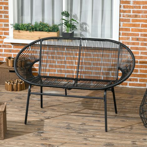 Gartensofa aus Polyrattan schwarz 2-Sitzer mit Armlehnen und hoher Rückenlehne (1/5)