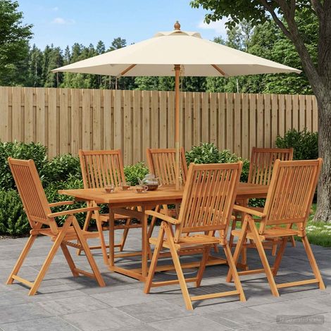 vidaXL Conjunto de comedor exterior con parasol 8 uds. 6 plaza (1/5)