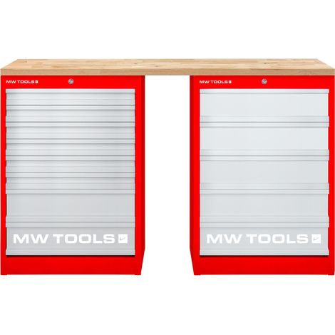 Établi modulaire Rubberwood avec 2 armoires à tiroirs 5T & 8T 1500 mm MW Tools MOD15L58R (1/3)