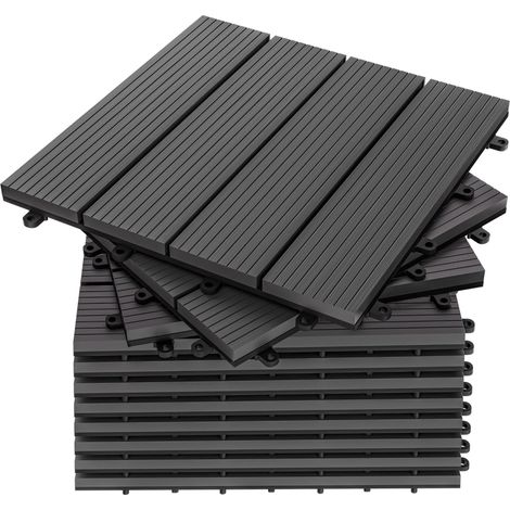 CASARIA® 1x WPC Composite Decking Tile 30x30cm  Cuttable Interlocking System  Drainage System  Garden Balcony Patio Click Lock-In Flooring Deck  Anthracite Terracotta  Classic Anthracite (1/5)