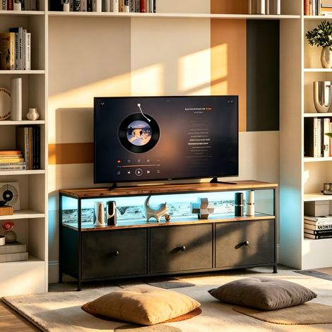Meuble tv 108x29.8x57 cm , Meuble Télé avec 3 tiroirs, Console TV avec Réglable LED, Armoire bas tv, Table Télé, noir, pour Salon, Chambre