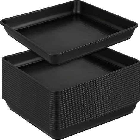 Lot de 20 Soucoupes Pot Fleur 25x25 cm - Plateau de Drainage en Plastique Noir - pour Plantes d'Intérieur et d'Extérieur (1/5)