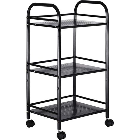 Chariot de Rangement en métal pour Salle de Bain, Cuisine, Coiffeur ou esthéticienne, 4 Roues pivotantes, 3 étagères, Dimensions 40 x 35 x 75 cm, Chariot Multifonction 3 Niveaux (Noir) (1/5)