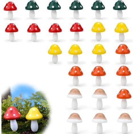 Champignon Decoratif 25 Pièces, Mini Champignons Bois Coloré, Style Dessin Animé, Polissage de Surface, Champignon Deco Jardin, Convient pour Décoration de Pots de Fleurs, Bricolage de Scènes (1/5)