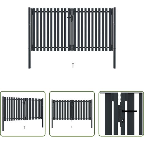 vidaXL Portail en acier - Portail double en acier 300x150 cm anthracite (1/5)