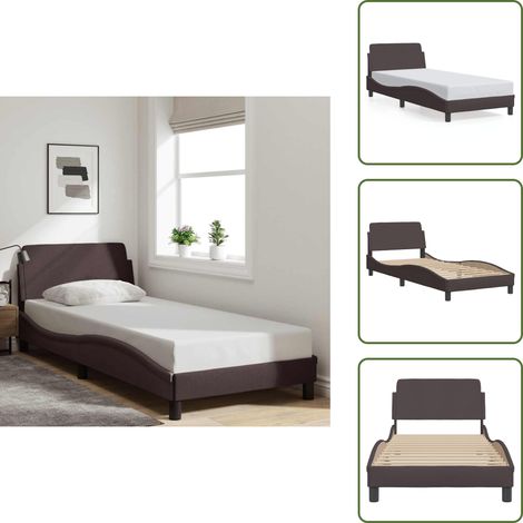 Bettgestell ohne Matratze Dunkelbraun 90x200 cm Stoff - Bettestel - Doppelbett - Lattenrost - Kopfendeckung - Holzrahmen (1/5)