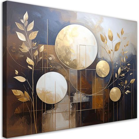 Tableau Moderne, Nuances abstraites de feuilles marron cercles,45x30 (1/4)