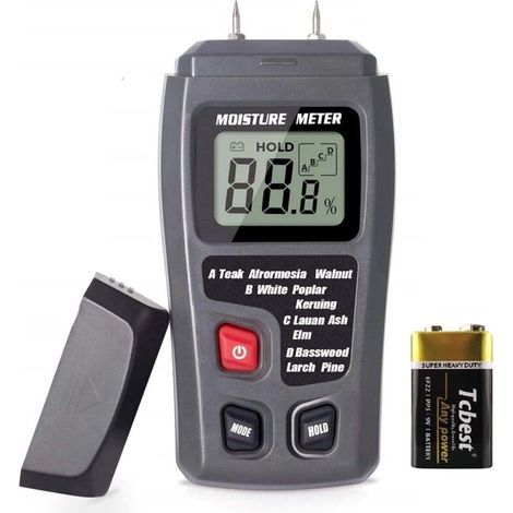 Testeur d'humidité du bois portable, détecteur d'humidité du bois avec écran LCD pour mesurer l'humidité et prévenir les incendies à sec (avec batterie)