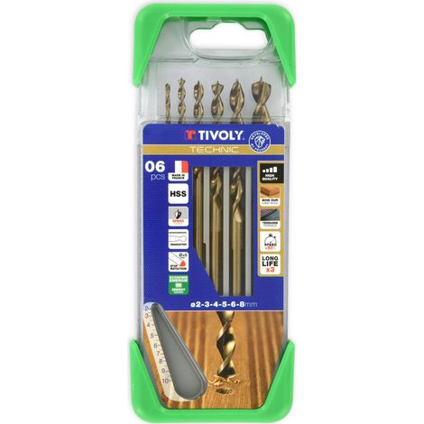 Tivoly • Coffret de 6 Forets Bois Technic Gradués contenant les Ø2-3-4-5-6-8mm