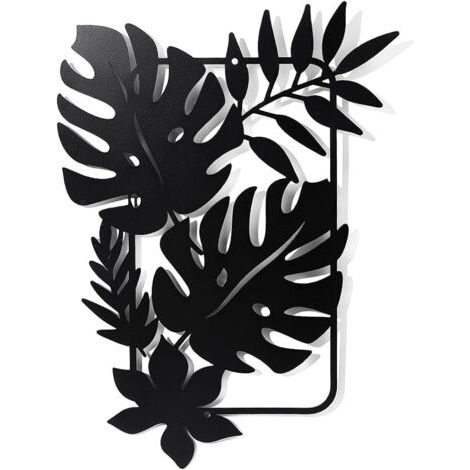 Sollbry Feuilles de Palmier Décoration Murale en Métal, Noir Tenture Décor Silhouette Mur Art Feuilles Tropicales pour Maison Chambre Salon Salle de Bains Cuisine Bureau Décoration Murale, 30x21.9cm (1/5)