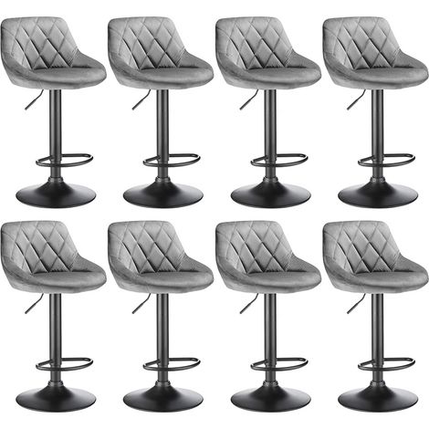 8 X Tabouret de Bar, Velours, Métal, Mousse, Gris Clair (1/5)