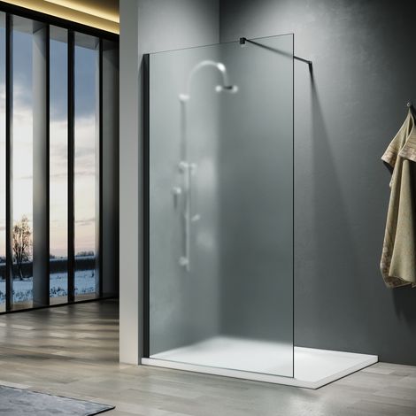 ELEGANT 1000x1900mm Bathroom Walkin Shower Door Wet Room Enclosure Cubicles 8mm Full Frosted Easy Clean Safety Glass Bath Shower Screens Panel with Black Support Bars (1/5)