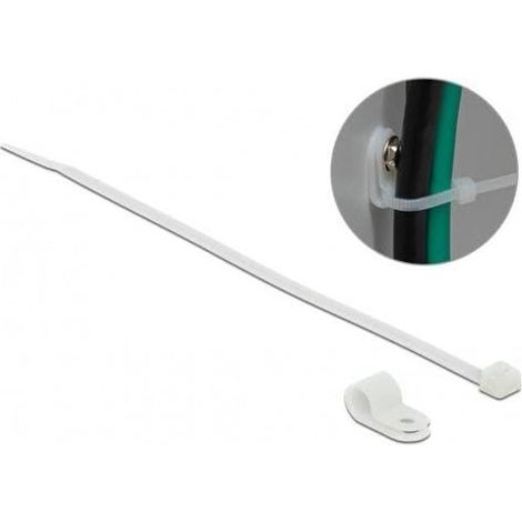 18863 - MOUNTING CLAMP 6.4 MM WITH CABLE TIE L 200 X W 3.6 MM WHITE DELOCK