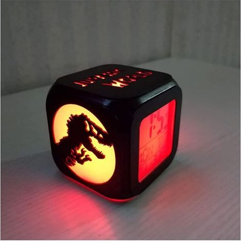 Lumière ambiante Jurass,Dinosaure 3D stéréo Petit réveil créatif LED Veilleuse Électronique Horloge Chevet Chambre Atmosphère Avec Câble d'alimentation USB