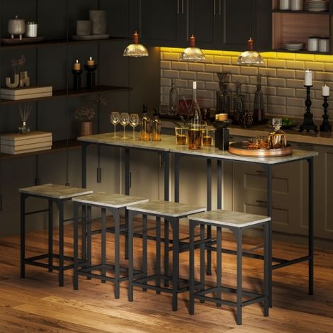 Ensemble table et chaises de bar (1 table, 2 chaises) avec patins antidérapants  convient aux salles à manger ou aux cuisines  couleur grise. (1/5)
