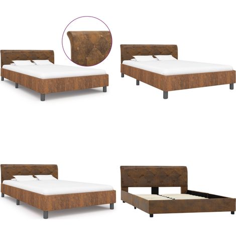 Cadre de lit Marron Similicuir daim 140 x 200 cm - Cadre de lit - Lit marron similicuir (1/5)