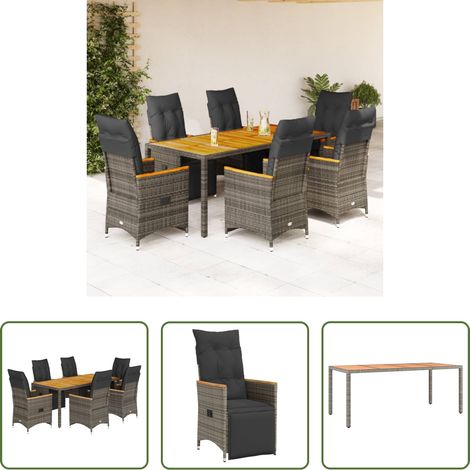 vidaXL Relaxsessel - 7-tlg. Garten-Bistro-Set mit Kissen Grau Poly Rattan (1/5)