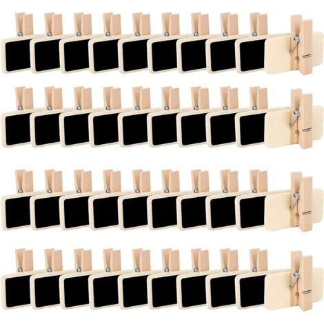 100 Pièces Tableau Noir en Bois, Mini Tableaux Mémo, Ardoise Craie Bois, Rectangle Tableau Noir avec Pince pour Mémo, Fête, Mariage, Bar, Étiquette Alimentaire, Décorer, Saint Valentin(4 x 2.2 cm)