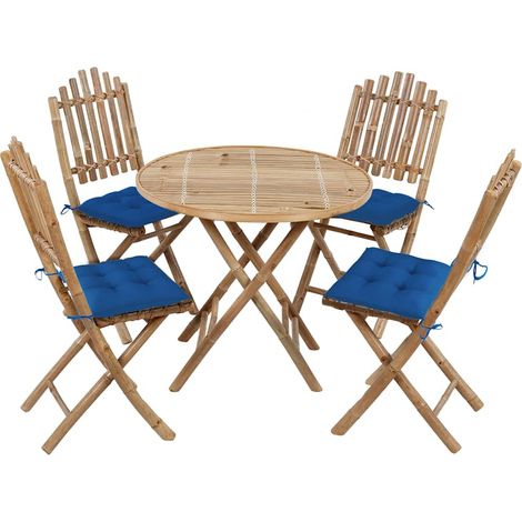 Ensemble Table et Chaise de Jardin 5 pcs - Mobilier à dîner d'extérieur pliable avec coussins Bambou BV268821 - BonneVie (1/5)