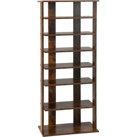 Scarpiera verticale a 7 livelli da ingresso, Scarpiera alta e stretta in legno per piccoli spazi Marrone (1/4)