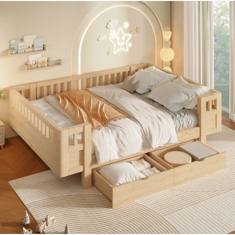 Letto bambino 140x200 cm in legno, 2 cassetti salvaspazio, senza materasso - MEUBLIV (1/5)