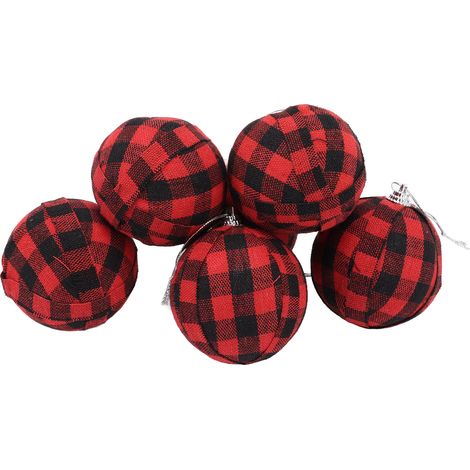 Lot de 6 boules de Noël de 70 mm (2,76 pouces) à carreaux rouges et noirs, idéales pour décorer votre sapin ou pour le Nouvel An. (1/5)