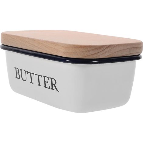 Beurrier Design Unique en Émail avec Couvercle en Bois Boîte à Beurre Fraîcheur et Conservation Optimale du Beurre et Rangement Pratique Cuisine (1/5)