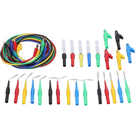 Kit de cordons de test à fiche banane avec une excellente conductivité (90°/135°/180°), kit de sonde arrière à fiche banane de 4 mm adapté aux tests de diagnostic automobile. (1/5)