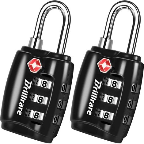 2 pièces cadenas TSA 3 chiffres serrure à combinaison alliage de zinc noir